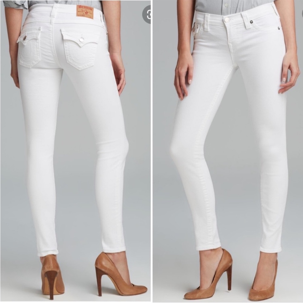 True Religion White Serena Skinny Stretchy Flap Pockets Jeans Womenโs Size 26